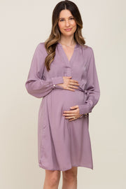 Lavender Silky Sash Tie Maternity Dress