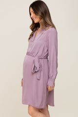 Lavender Silky Sash Tie Maternity Dress