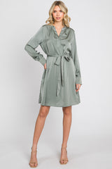 Sage Silky Sash Tie Dress