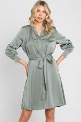 Sage Silky Sash Tie Dress