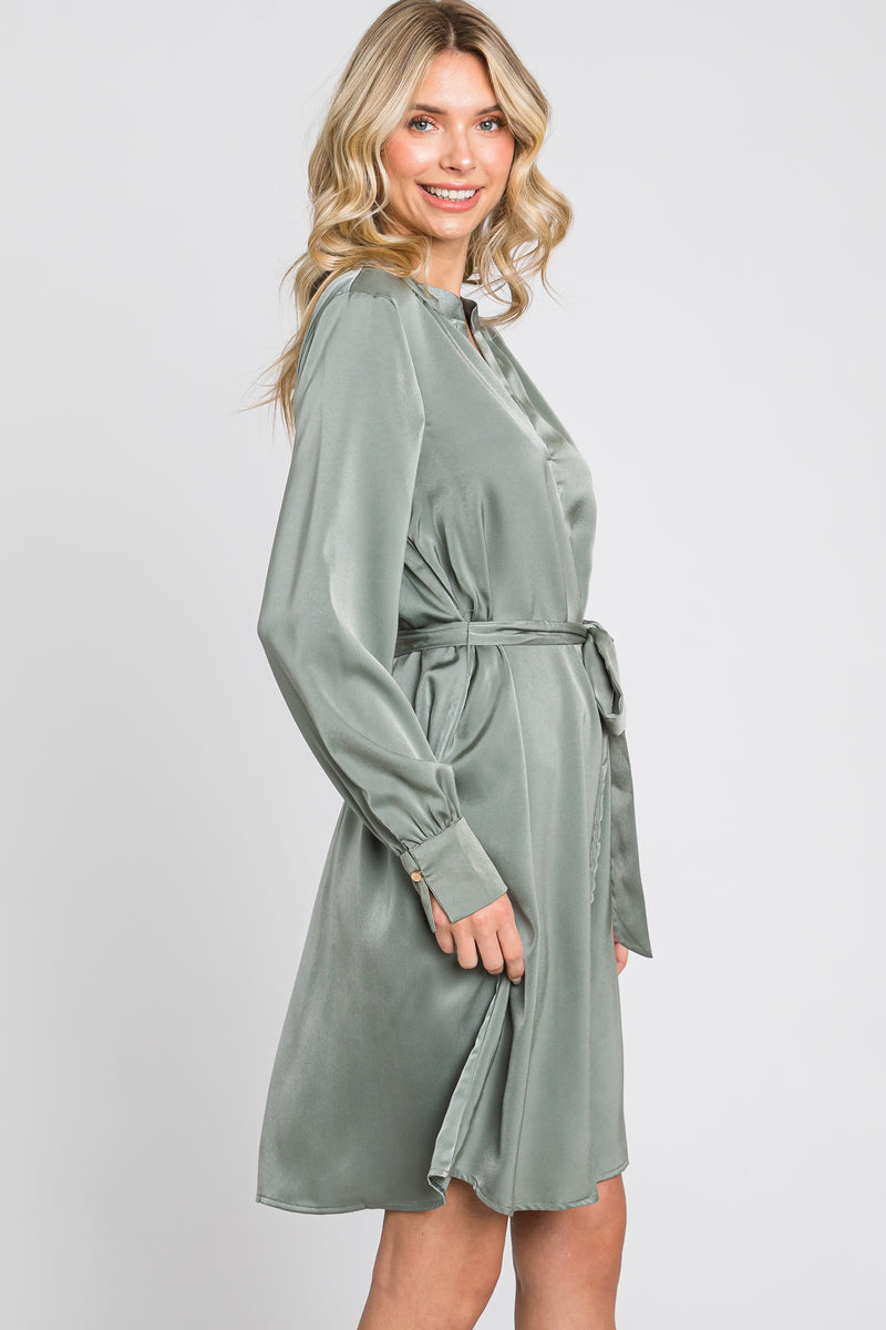 Sage Silky Sash Tie Dress – PinkBlush