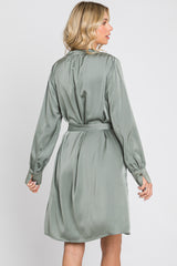 Sage Silky Sash Tie Dress