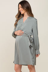 Sage Silky Sash Tie Maternity Dress