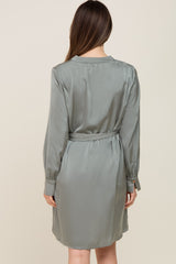 Sage Silky Sash Tie Maternity Dress