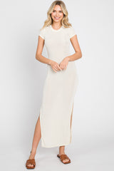 Cream Short Sleeve Side Slit Maxi