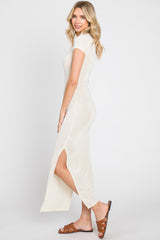 Cream Short Sleeve Side Slit Maxi