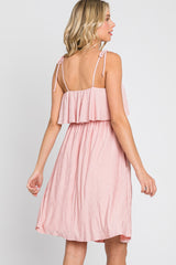 Light Pink Ruffle Overlay Shoulder Tie Dress