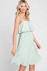 Light Olive Ruffle Overlay Shoulder Tie Dress