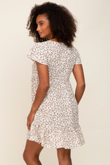 Ivory Floral Button Front Ruffle Dress