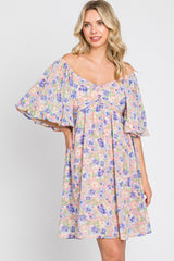 Peach Floral Chiffon Sweetheart Neck Short Ruffle Sleeve Maternity Dress