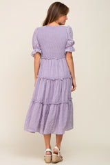 Lavender Smocked Puff Sleeve Tiered Midi Dress