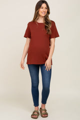 Rust Oversized Short Sleeve Maternity Top