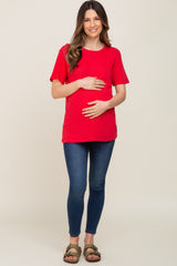 Red Oversized Short Sleeve Maternity Top