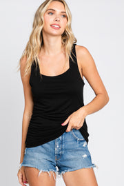 Black Square Neck Ruched Sides Top