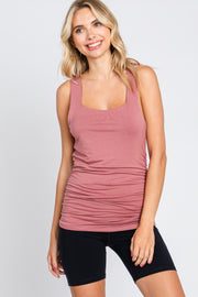 Mauve Square Neck Ruched Sides Top