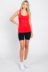 Red Square Neck Ruched Sides Top