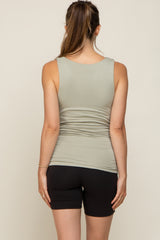 Light Olive Square Neck Ruched Sides Maternity Top