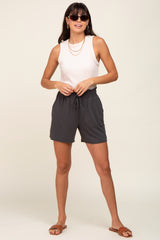 Charcoal Smocked Waist Maternity Shorts