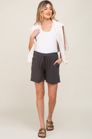 Charcoal Smocked Waist Maternity Shorts