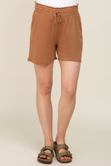 Camel Smocked Waist Maternity Shorts