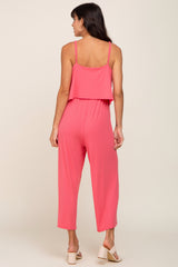 Pink Ribbed Double Layer Cropped Maternity Jumpsuit