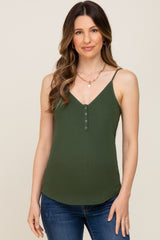 Olive Ribbed Snap Button Maternity Cami