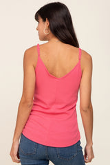 Pink Ribbed Snap Button Cami