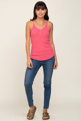 Pink Ribbed Snap Button Cami