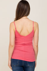 Pink Ribbed Snap Button Maternity Cami