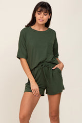 Olive Pocket Front Maternity Pajama Short Set