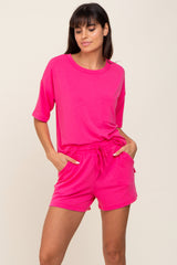 Fuchsia Pocket Front Pajama Short Set