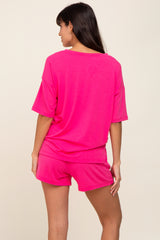 Fuchsia Pocket Front Pajama Short Set