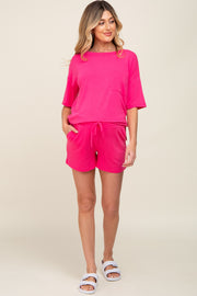 Fuschia Pocket Front Maternity Pajama Short Set