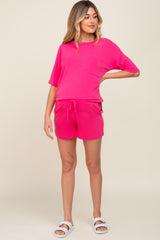 Fuschia Pocket Front Maternity Pajama Short Set