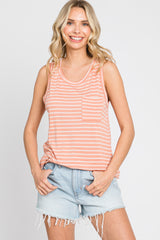 Coral Sleeveless Striped Pocket Front Maternity Top