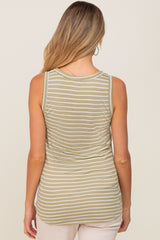 Light Olive Sleeveless Striped Pocket Front Maternity Top