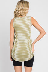 Light Olive Sleeveless Striped Pocket Front Top