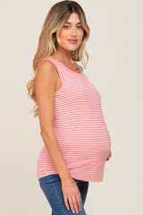 Coral Striped Sleeveless Maternity Top