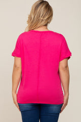 Fuchsia Short Sleeve Plus Maternity Top