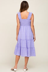 Lavender Smocked Square Neck Ruffle Strap Tiered Midi Dress