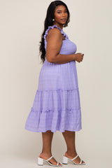 Lavender Smocked Square Neck Ruffle Strap Tiered Plus Midi Dress