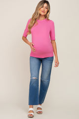 Fuchsia Knit Fitted Maternity Blouse