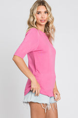 Fuchsia Knit Fitted Blouse