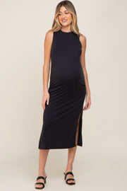 Black Soft Knit Sleeveless Maternity Midi Dress