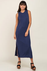 Navy Soft Knit Sleeveless Maternity Midi Dress