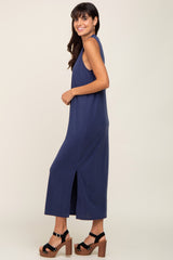 Navy Soft Knit Sleeveless Midi Dress