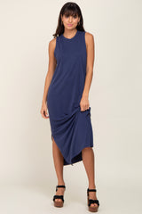 Navy Soft Knit Sleeveless Midi Dress