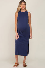 Navy Soft Knit Sleeveless Maternity Midi Dress