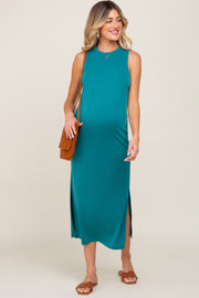 Teal Soft Knit Sleeveless Maternity Midi Dress