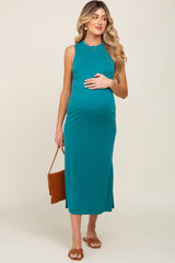 Teal Soft Knit Sleeveless Maternity Midi Dress